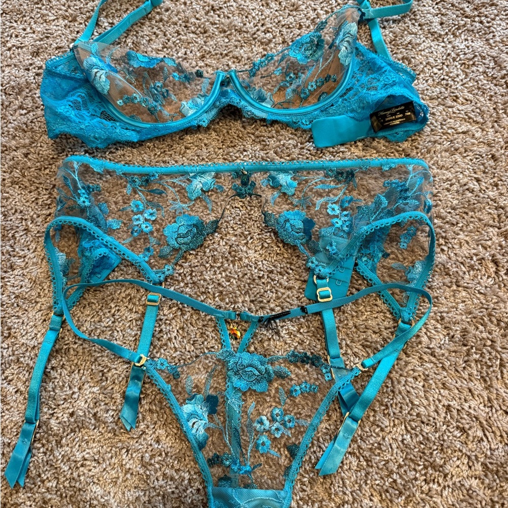 Honey Birdette Whitney ocean 3-Piece Lingerie Set